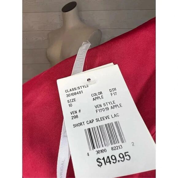 David’s Bridal apple red layered lace tea length dress Size 10 - Picture 5 of 6